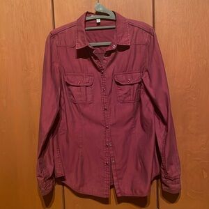 Mavi Cotton snap front long sleeve shirt size M dark red